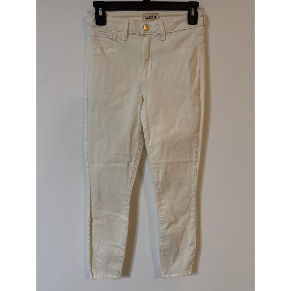 L'AGENCE White Denim High Rise Slim Jeans Made in USA Size 26 AS IS